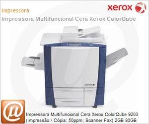 9203-MO-NO - Impressora Multifuncional Cera Xerox ColorQube 9203 (Impresso / Cpia: 50ppm; Scanner;Fax) 2GB 80GB Rede Duplex (PN alternativo 450A90124)
