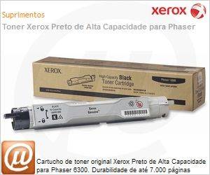 106R01085NO - Cartucho de toner original Xerox Preto de Alta Capacidade para Phaser 6300. Durabilidade de at 7.000 pginas