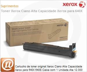 106R01317-NO - Cartucho de toner original Xerox Ciano Alta Capacidade Xerox para 640X 640S Caixa com 1 Unidade Ate 12.000 Pagina