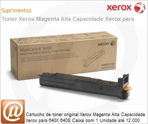 106R01318NO - Cartucho de toner original Xerox Magenta Alta Capacidade Xerox para 640X 640S Caixa com 1 Unidade at 12.000 Pagina