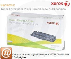 108R00909NO - Cartucho de toner original Xerox para 3160N Durabilidade 2.500 pginas