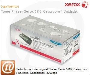 109R00748NO - Cartucho de toner original Phaser Xerox 3116. Caixa com 1 Unidade. Capacidade: 3000ogs