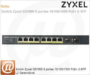 GS1900-10HP-EU0101F - Switch Zyxel GS1900 8 portas 10/100/1000 PoE+ 2-SFP L2 Gerencivel