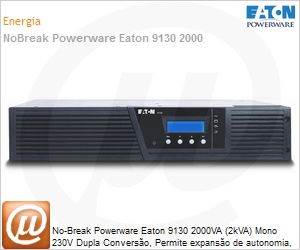 P-103000305 - No-Break Powerware Eaton 9130 2000VA (2kVA) Mono 230V Dupla Converso, Permite expanso de autonomia, Rack 2U, Kit trilho incluso.