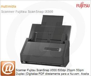 IX500 - Scanner Fujitsu ScanSnap iX500 600dpi 25ppm 50ipm Duplex (Digitaliza PDF diretamente para a Nuvem. Aceita A3 com Folha de transporte) USB 3.0