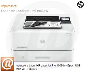 2Z610A - Impressora Laser HP LaserJet Pro 4003dw 42ppm USB Rede Wi-Fi Duplex 