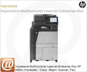 A2W75A - Impressora Multifuncional LaserJet Enterprise flow HP M880z (Impresso / Cpia: 46ppm; Scanner; Fax) 1200x1200dpi 1.5GB HD 320GB Rede Duplex ePrint AirPrint 200.000 pg/ms