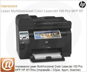 CE866A - Impressora Laser Multifuncional Color LaserJet 100 Pro MFP HP M175nw (Impresso / Cpia: 4ppm; Scanner) Rede Wi-Fi