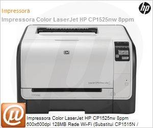 CE875A - Impressora Color LaserJet HP CP1525nw 8ppm 600x600dpi 128MB Rede Wi-Fi (Substitui CP1515N / CC377A)