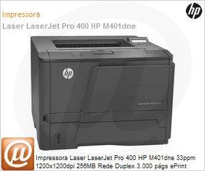 CF399A - Impressora Laser LaserJet Pro 400 HP M401dne 33ppm 1200x1200dpi 256MB Rede Duplex 3.000 pgs ePrint AirPrint Bivolt