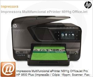 CM750A - Impressora Multifuncional ePrinter N911g OfficeJet Pro HP 8600 Plus (Impresso / Cpia: 16ppm; Scanner; Fax; Web) 1200x600dpi 128MB Rede Duplex Wi-Fi (Substitui 8500 Plus / CM756A)