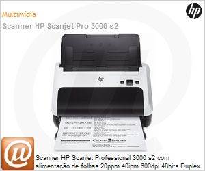 L2737A - Scanner HP Scanjet Professional 3000 s2 com alimentao de folhas 20ppm 40ipm 600dpi 48bits Duplex 1.000 pgs/dia