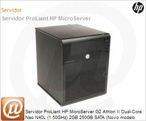 658553-201 - Servidor ProLiant HP MicroServer G2 Athlon II Dual-Core Neo N40L (1.50GHz) 2GB 250GB SATA (Novo modelo com o dobro de memria e mais velocidade!)
