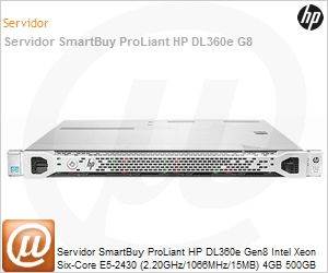 686213-S05 - Servidor SmartBuy ProLiant HP DL360e Gen8 Intel Xeon Six-Core E5-2430 (2.20GHz/1066MHz/15MB) 4GB 500GB SATA RAID B120i Rack