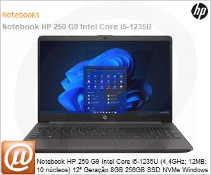 86Y41LA - Notebook HP 250 G9 Intel Core i5-1235U (4,4GHz; 12MB; 10 ncleos) 12 Gerao 8GB 256GB SSD NVMe Windows 11 Pro 