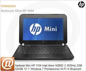 B2A34LA - Netbook Mini HP 1104 Intel Atom N2600 (1.60GHz) 2GB 320GB 10 1" Windows 7 Professional Wi-Fi N Bluetooth WebCam