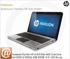 LY867LA - Notebook Pavilion HP dv6-6150br AMD Dual-Core A4-3300M (2.50GHz) 3GB 500GB 15.6" LED Blu-ray Windows 7 Home Basic 64 Wi-Fi N Bluetooth WebCam HDMI HD6750M