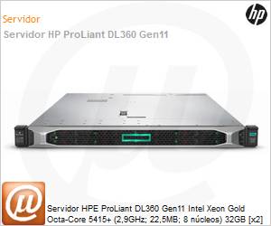 P52499-B21-0082 - Servidor HPE ProLiant DL360 Gen11 Intel Xeon Gold Octa-Core 5415+ (2,9GHz; 22,5MB; 8 ncleos) 32GB [x2] 480GB SSD [x2] 