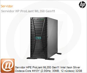 P53566-001 - Servidor HPE ProLiant ML350 Gen11 Intel Xeon Silver Dodeca-Core 4410Y (2.0GHz; 30MB; 12 ncleos) 32GB MR408i-o SFF [x2] 