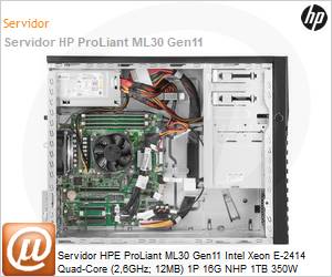P65094-001 - Servidor HPE ProLiant ML30 Gen11 Intel Xeon E-2414 Quad-Core (2,6GHz; 12MB) 1P 16G NHP 1TB 350W 