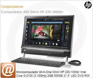 QS444AA - Desktop-PC All-in-One Omni HP 220-1000br Intel Core i3-2100 (3.10GHz) 2GB 500GB 21.5" LED DVD-RW Windows 7 Home Basic 64 Wi-Fi N WebCam