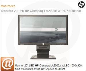 XN374AA - Monitor 20" LED HP Compaq LA2006x WLED 1600x900 5ms 1000000:1 Wide DVI Ajuste de altura 