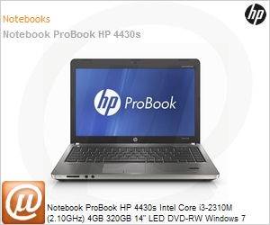 XU013LT - Notebook ProBook HP 4430s Intel Core i3-2310M (2.10GHz) 4GB 320GB 14" LED DVD-RW Windows 7 Professional 64 Wi-Fi N WebCam HDMI (Substitui 4320s / LE621LT)