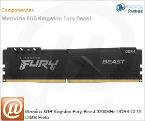 KF432C16BB/8 - Memria 8GB Kingston Fury Beast 3200MHz DDR4 CL16 DIMM Preto