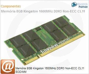 KVR16S11/8 - Memria 8GB Kingston 1600MHz DDR3 Non-ECC CL11 SODIMM