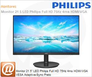 221V8L - Monitor 21 5" LED Philips Full HD 75Hz 4ms HDMI/VGA VESA Adaptive-Sync Preto
