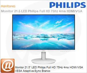 221V8LW - Monitor 21,5" LED Philips Full HD 75Hz 4ms HDMI/VGA VESA Adaptive-Sync Branco