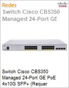 Switch Cisco CBS350 Managed 24-Port GE PoE 4x10G SFP+ (Requer CON-SNT-CISCO CBS3244X-BR)  (Figura somente ilustrativa, no representa o produto real)
