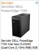 Servidor DELL PowerEdge T150 Intel Xeon E-2324G Quad-Core (3,1GHz 6MB) 8GB 480GB SSD DVD-RW 2x Windows Server 2022 Essentials iDRAC9 Basic 15G  (Figura somente ilustrativa, no representa o produto real)