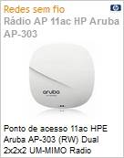 Ponto de acesso 11ac HPE Aruba AP-303 (RW) Dual Radio 2 x 2:2 MU-MIMO Antenas Internas Unified Campus Access Point  (Figura somente ilustrativa, no representa o produto real)