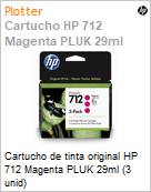 Cartucho de tinta original HP 712 Magenta PLUK 29ml (3 unidades) (Figura somente ilustrativa, no representa o produto real)