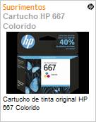Cartucho de tinta original HP 667 Colorido (Figura somente ilustrativa, no representa o produto real)