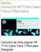 Cartucho de tinta original HP 771A Ciano Claro PLUK 775ml  (Figura somente ilustrativa, no representa o produto real)