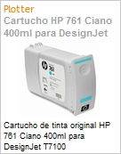 Cartucho de tinta original HP 761 Ciano PLUK 400ml  (Figura somente ilustrativa, no representa o produto real)