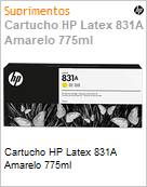 Cartucho de tinta original HP 831A Latex Amarelo 775ml  (Figura somente ilustrativa, no representa o produto real)