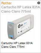 Cartucho de tinta original HP 831A Latex Ciano Claro 775ml  (Figura somente ilustrativa, no representa o produto real)