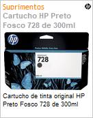Cartucho de tinta original HP Preto Fosco 728 de 300ml  (Figura somente ilustrativa, no representa o produto real)
