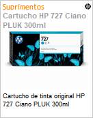Cartucho de tinta original HP 727 Ciano PLUK 300ml  (Figura somente ilustrativa, no representa o produto real)
