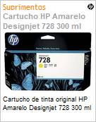 Cartucho de tinta original HP 728 Amarelo DesignJet 300ml (Figura somente ilustrativa, no representa o produto real)