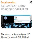 Cartucho de tinta original HP 728 Ciano DesignJet 300ml (Figura somente ilustrativa, no representa o produto real)