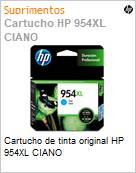Cartucho de tinta original HP 954XL CIANO (Figura somente ilustrativa, no representa o produto real)