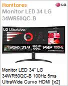 Monitor LED 34 LG 34WR50QC-B 100Hz 5ms UltraWide Curvo HDMI [x2] DisplayPort  (Figura somente ilustrativa, no representa o produto real)