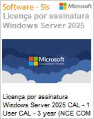 Licena por assinatura Windows Server 2025 CAL - 1 User CAL - 3 year (NCE COM BAS TRI) Triennial  (Figura somente ilustrativa, no representa o produto real)