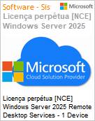 Licena perptua [NCE] Windows Server 2025 Remote Desktop Services - 1 Device CAL  (Figura somente ilustrativa, no representa o produto real)