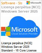 Licena perptua [NCE] Windows Server 2025 Standard - 16 Core License Pack Academic (Educacional)  (Figura somente ilustrativa, no representa o produto real)