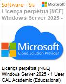 Licena perptua [NCE] Windows Server 2025 - 1 User CAL Academic (Educacional)  (Figura somente ilustrativa, no representa o produto real)